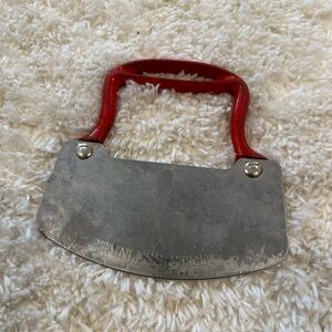 Pre-owned Vintage Herb Chopper Dough Rocking Slicer Steel Red Handle Farmhouse